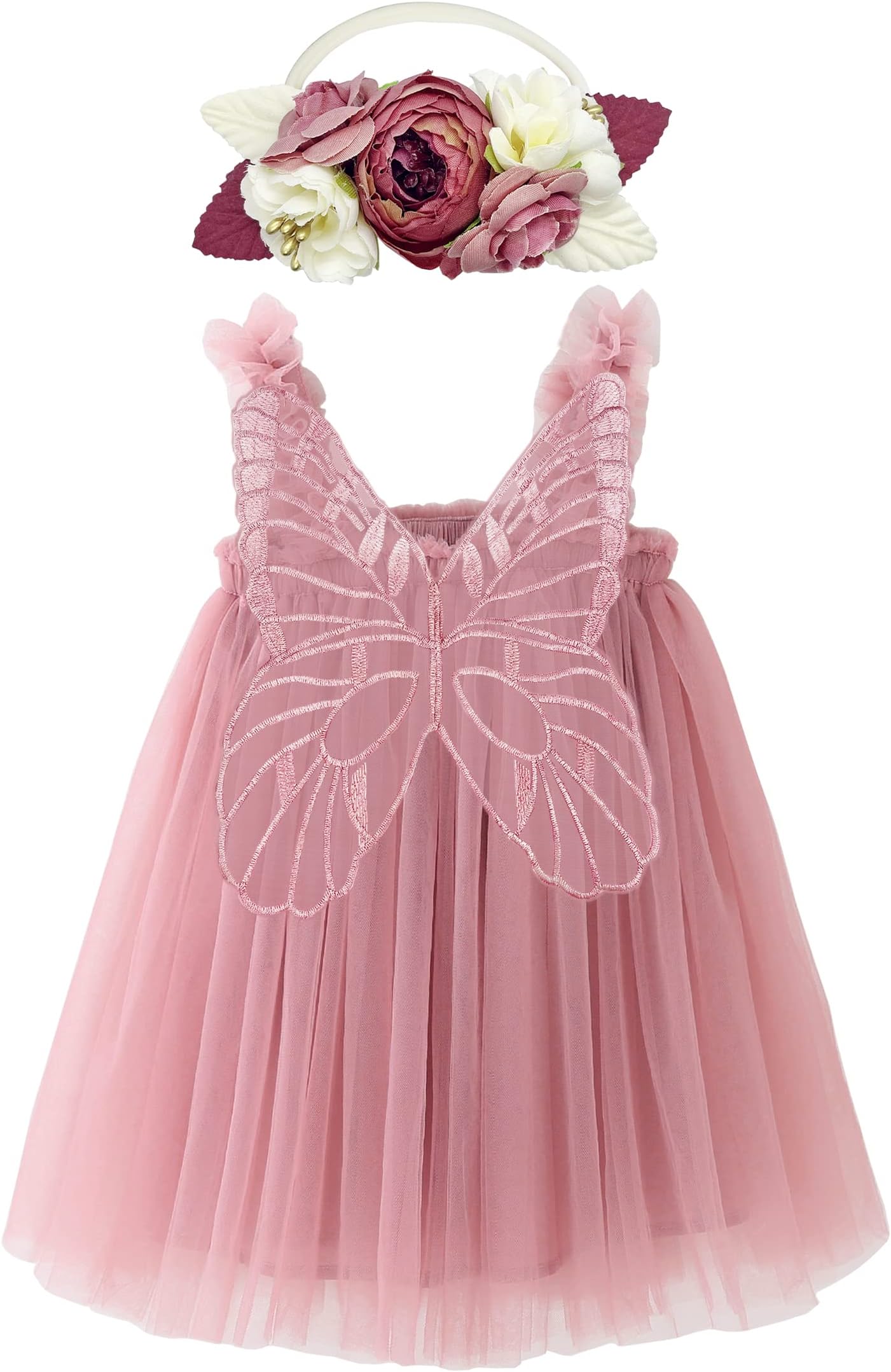 Layered Butterfly Tulle Tutu Dress for Baby Girls,Toddler Girl Princess Dress with Flower Headband
