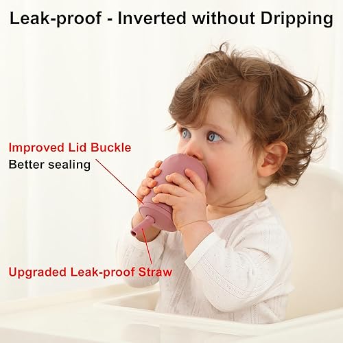 Miniatura 4 de Seposeve Paquete de 2 vasos de silicona con pajilla, a prueba de fugas para bebés de 6 meses, a prueba de derrames, con popote de 12 a 24 meses,
