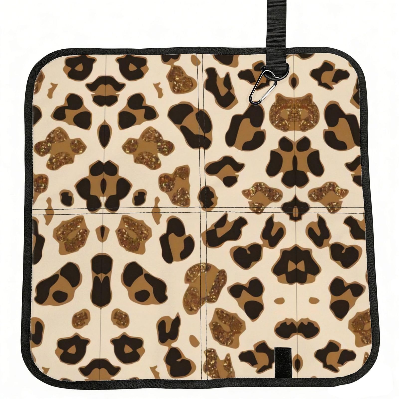 WBQLSL Animal Leopard Foldable Seat Cushion - Portable Stadium Pad with Carabiner for Camping Hiking Picnic Beach