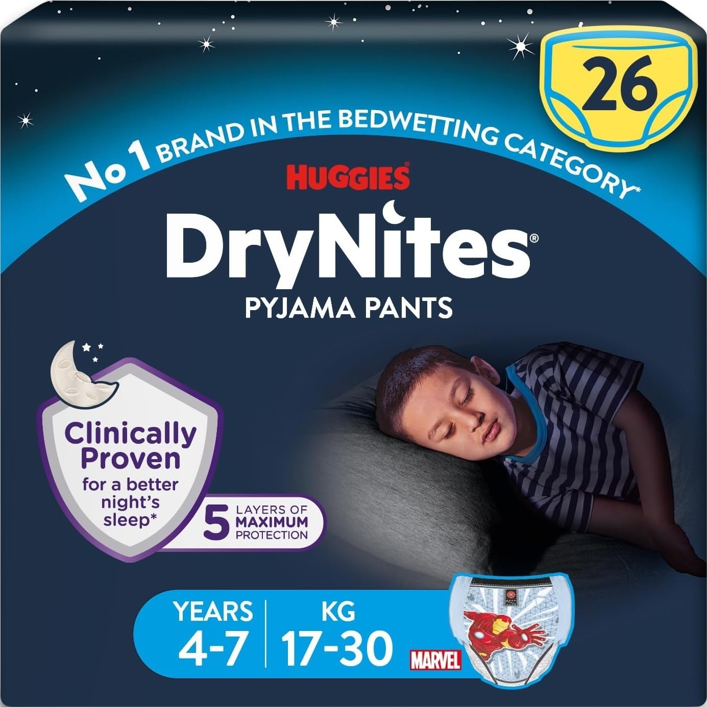 Huggies Drynites Mega Bedwetting Pyjama Nappy Pants 4-7 Years (17-30Kg) 26 Pants