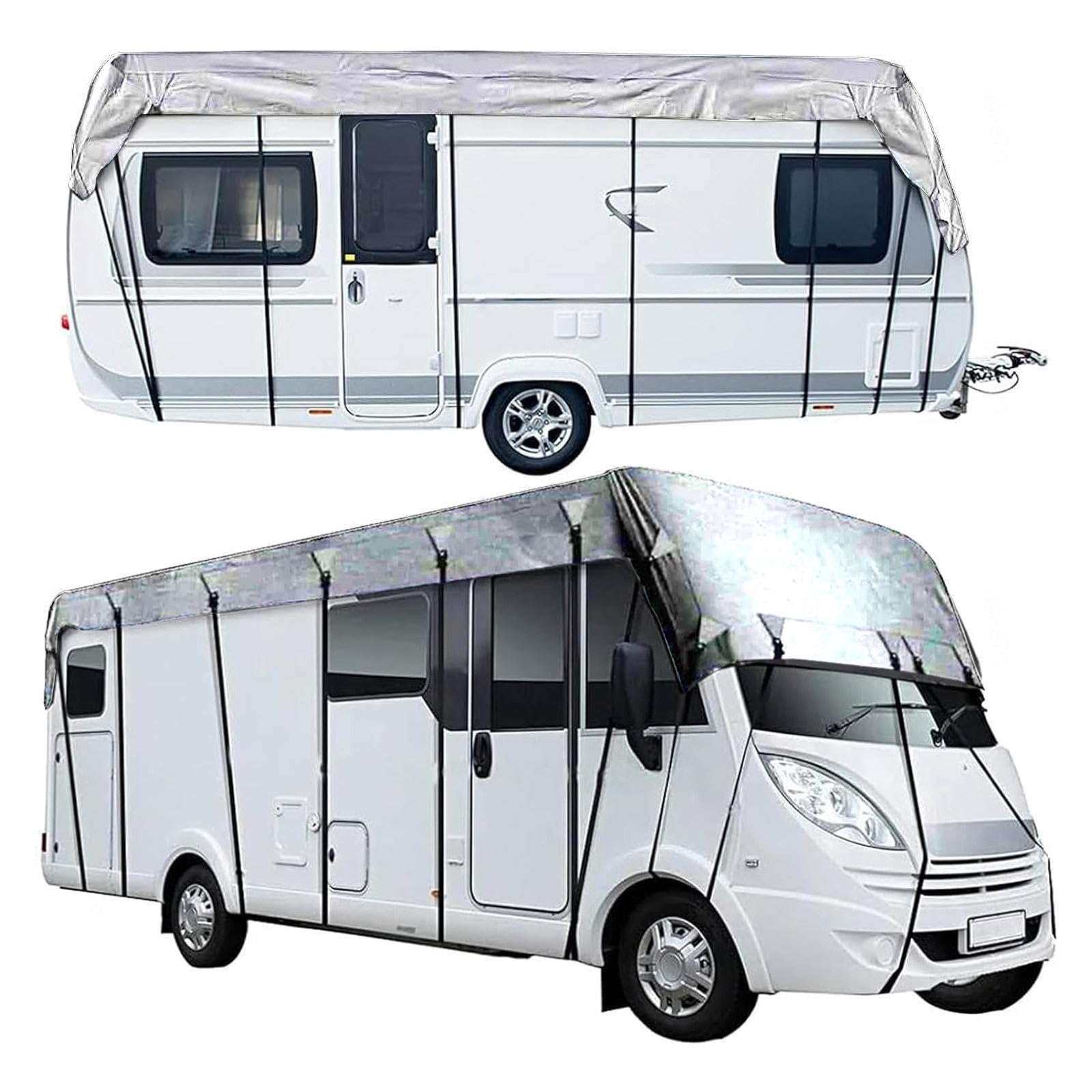 RRRYYYZZ HFKJway Rv Cover 210D Oxford Cloth Camper Cover Waterproof Foldable Storage, Easy to Clean Utility Trailer Cover Camper Cover,Grey-8.5m×3m