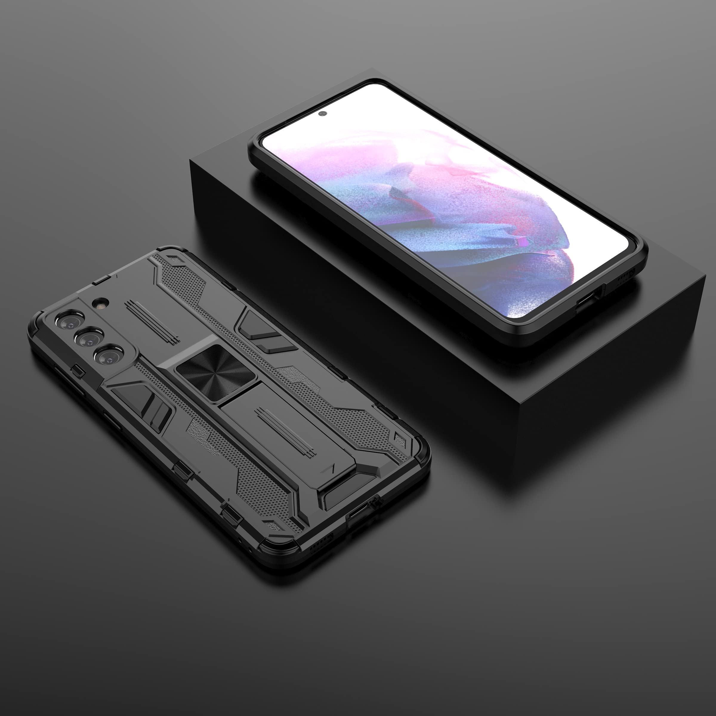 SORAKA Case for Samsung Galaxy S21 Plus 5G with Stand Heavy Duty Protection Case for Samsung Galaxy S21 Plus 5G Case with Metal Plate for Magnetic Car Mount Silm Fit Case Black