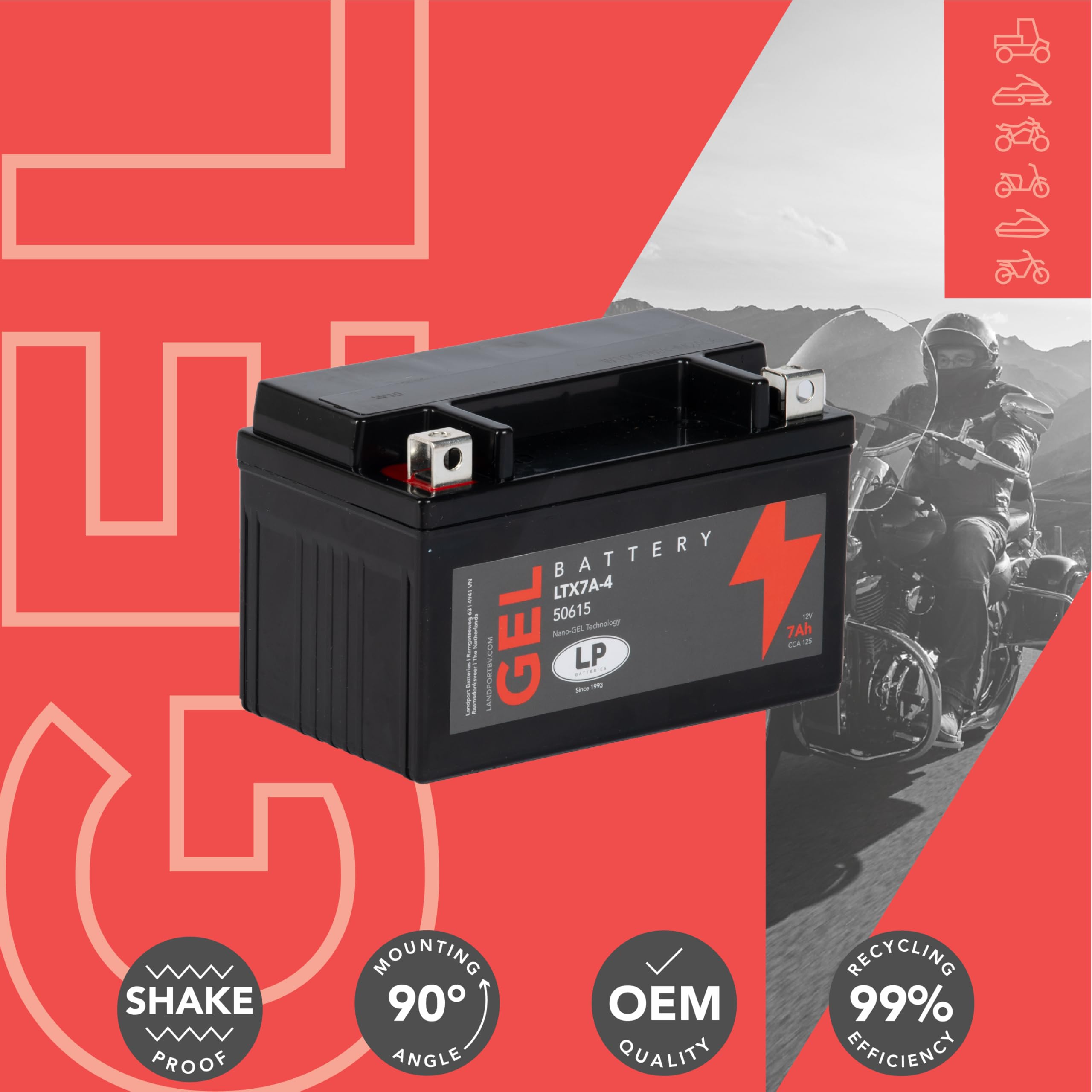 Batería de Gel para Moto Landport LP 12Volt, 7Ah /10Hr, 125 CCA- MG LTX7A-4