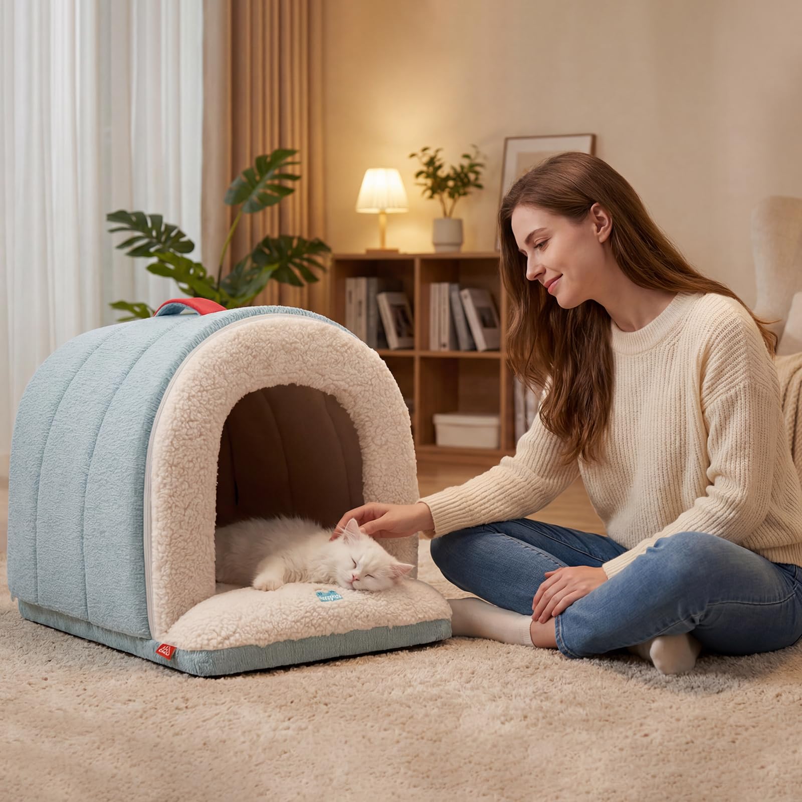 Galatée Maison pour Chat, Lit Igloo Chaud Et Confortable pour Chat, Lit Pliable pour Animaux De Compagnie avec Fond Antidérapant, Nid Confortable pour Chien avec Coussin Amovible(S, Bleu)