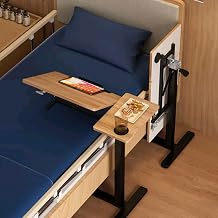 Drsyffsup Overbed Bedside Table Adjustable Heights 69-106cm | Mobile Laptop Desk with Hidden Rolling Wheels 80x40cm Tilting Desktop C Shape Sofa Side Table Hospital Bed End TableLeft