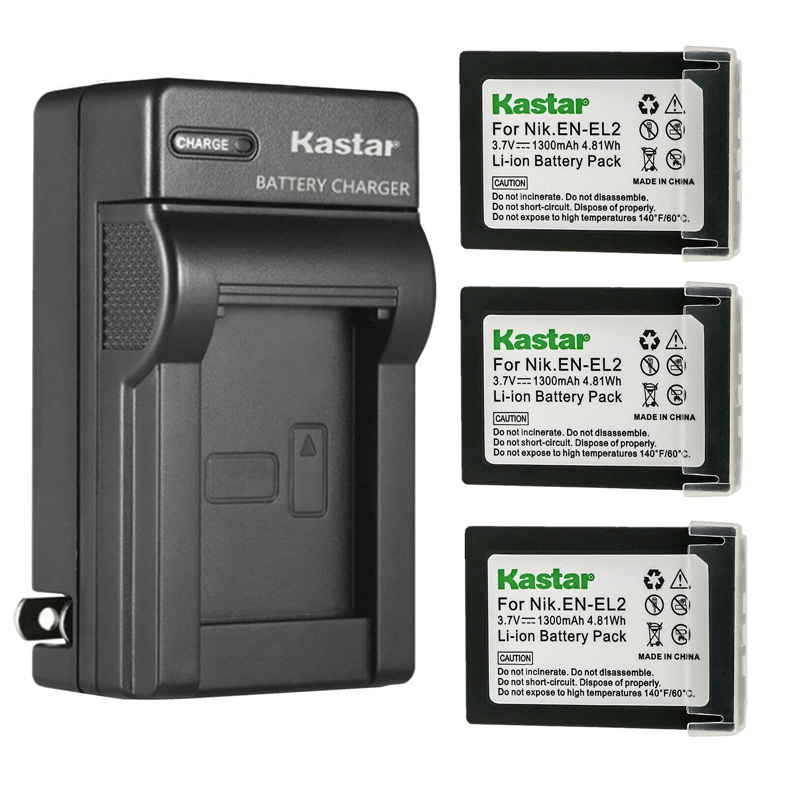 Kastar 3-Pack Battery and AC Wall Charger Replacement for Nikon EN-EL2 ENEL2 EL2 Battery, Nikon MH-60 Charger, Nikon Coolpix 2500, Nikon Coolpix 3500,