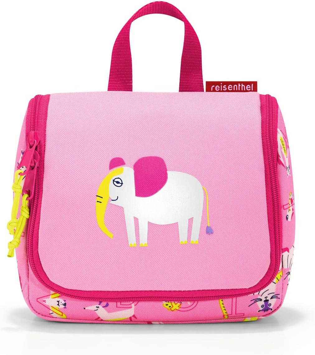 reisenthel Toiletbag S Kids, Small Hanging Travel Toiletry Organizer, ABC Friends Pink