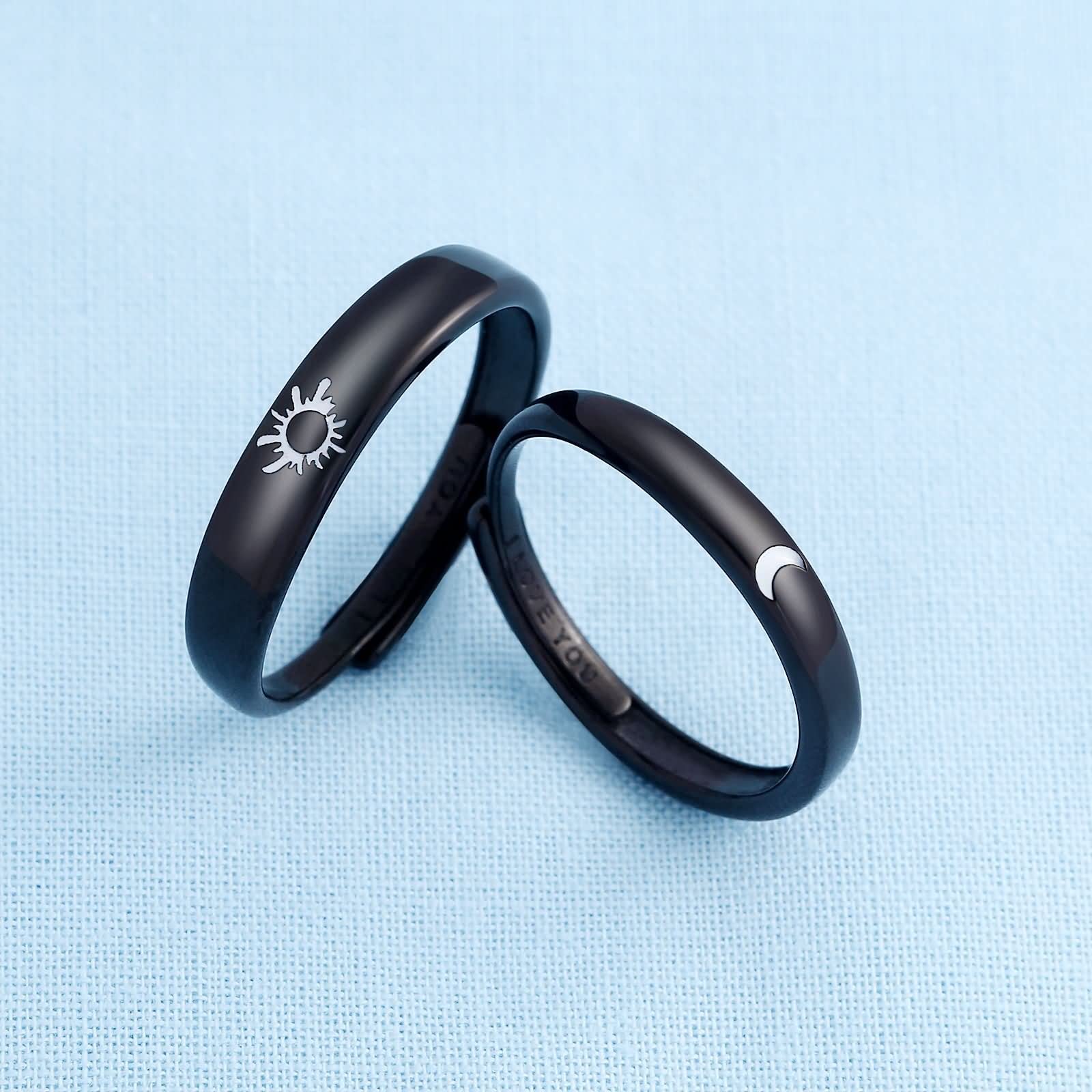 Beydodo 1Par Anillo Pareja Ajustable Plata de Ley Redondo Grabado Luna Sol Anillos de Compromiso de Plata