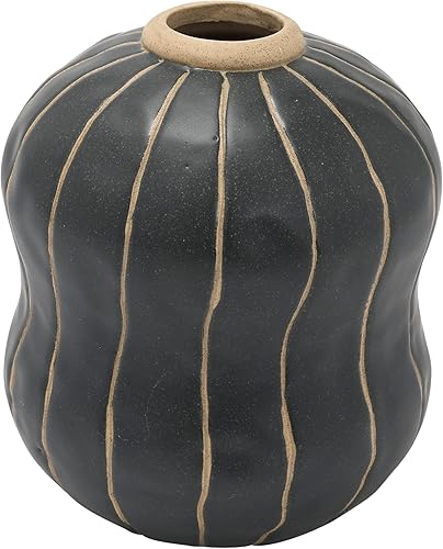 Miniatura 8 de Creative Co-Op Florero de cerámica con puntos de alivio de cera, negro y crema, 7 pulgadas de largo x 7 pulgadas de ancho x 8 pulgadas de alto