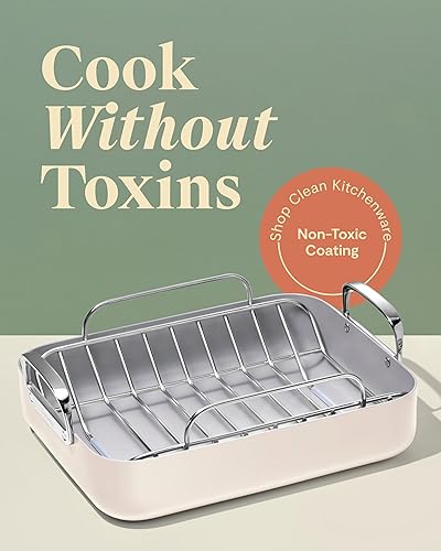 Miniatura 2 de Caraway Roasting Pan - 16x13 Roasting Pan with Rack - Non-Stick Ceramic Coated - Non Toxic, PTFE & PFOA Free - Oven Safe & Compatible with All