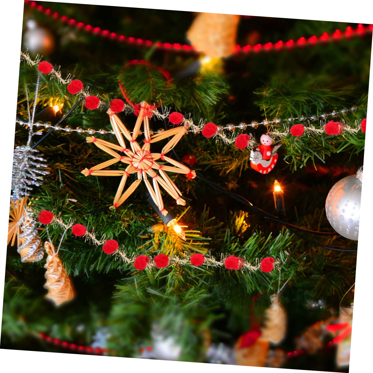 Operitacx 6rollos Cintas De Navidad De Ribbons De Pom-poms Para Manualidades y Decoraciones De Árbol De Navidad Fáciles De Cortar y Reutilizables