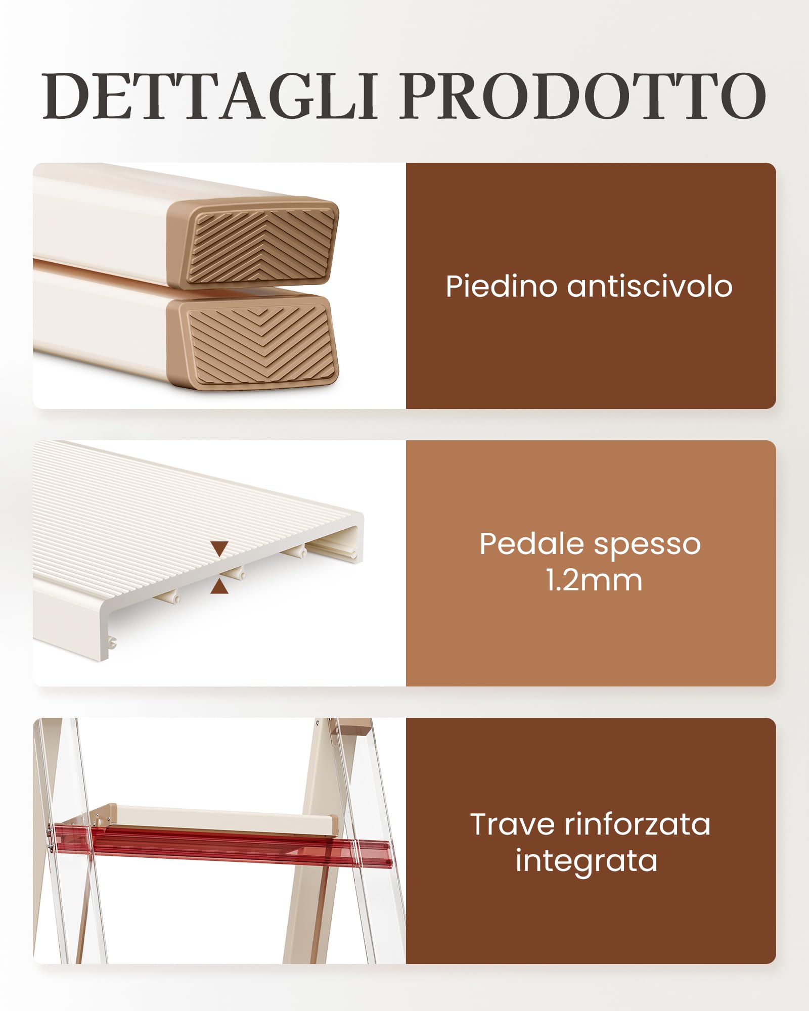 Scala a 2 Gradini, Sgabello Piegevole con Pedale Largo Antiscivolo in Alluminio Leggero ma Resistente, Portata 150 kg, Design Moderno Carino per Spazi Domestici Interni