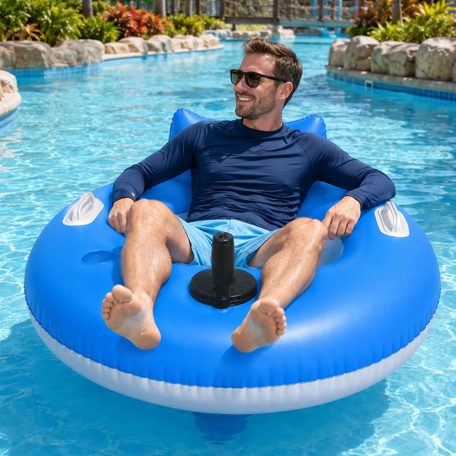 pealiritansemen Rechargeable Pool Float for Adults, Motorized Pool Lounger with 2600mAh Battery, 46W Power, Joystick Control, Foldable PVC Design for Backyard Pools and Calm Lakes A
