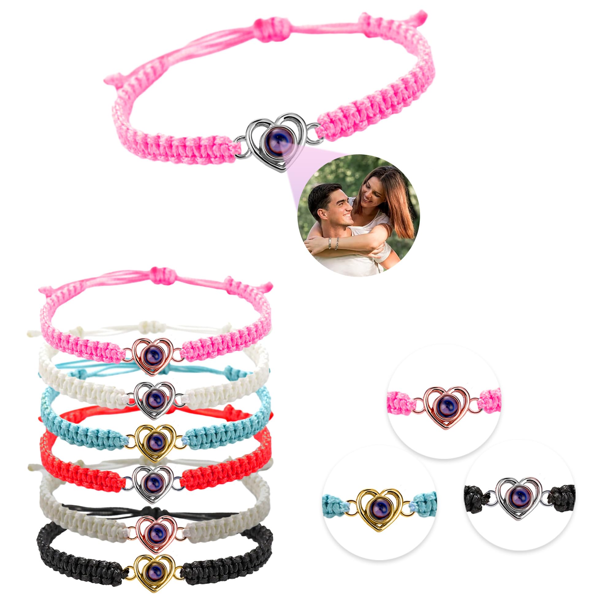 Custom Bracelet with Picture Inside - Personalized Circle Photo Projection Bracelet - Custom Memory Bracelet for Mother Women Men Couples