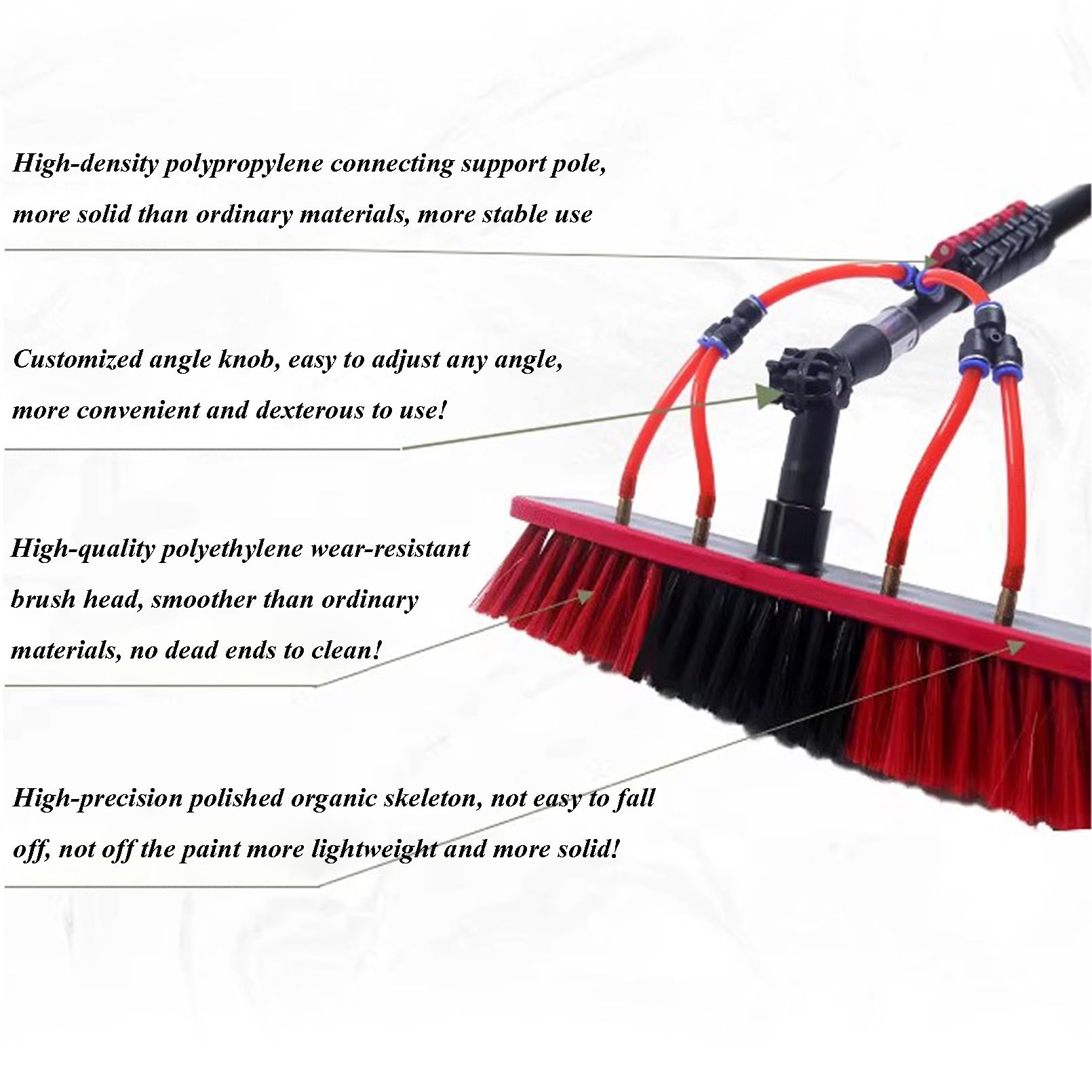 Pértiga metálica Extensible con Cabezal Giratorio Ajustable y Manguera de 20 m. Cepillo telescópico para Limpiar Azulejos, Suelos, Coches, baños, Pantallas y Parabrisas