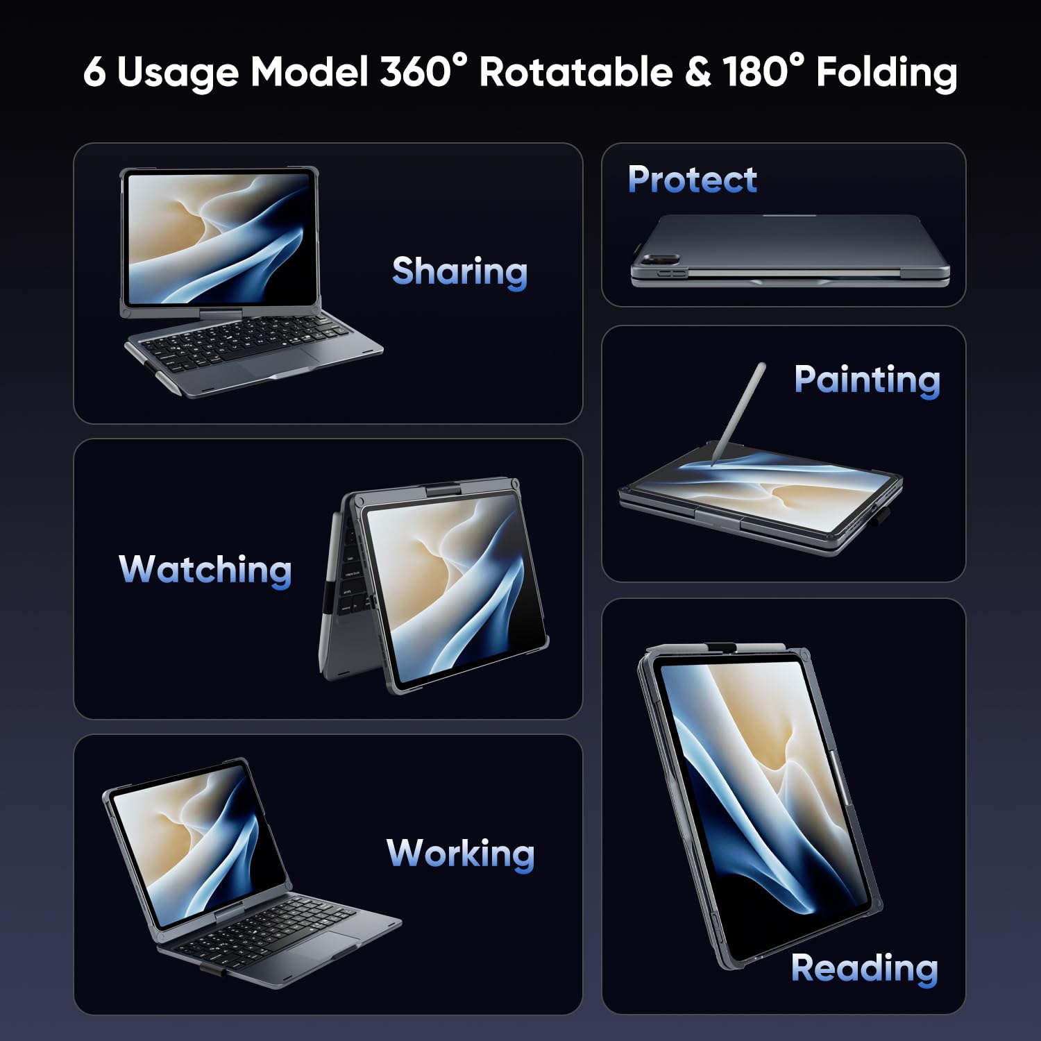 doqo Custodia con Tastiera per iPad Air 11/iPad Pro 11, custodia con tastiera per Air 11 M3/M2 (2025/2024), Air 5ª/4ª gen., Pro 11 4ª/3ª/2ª/1ª gen. con touchpad, 360° girevole