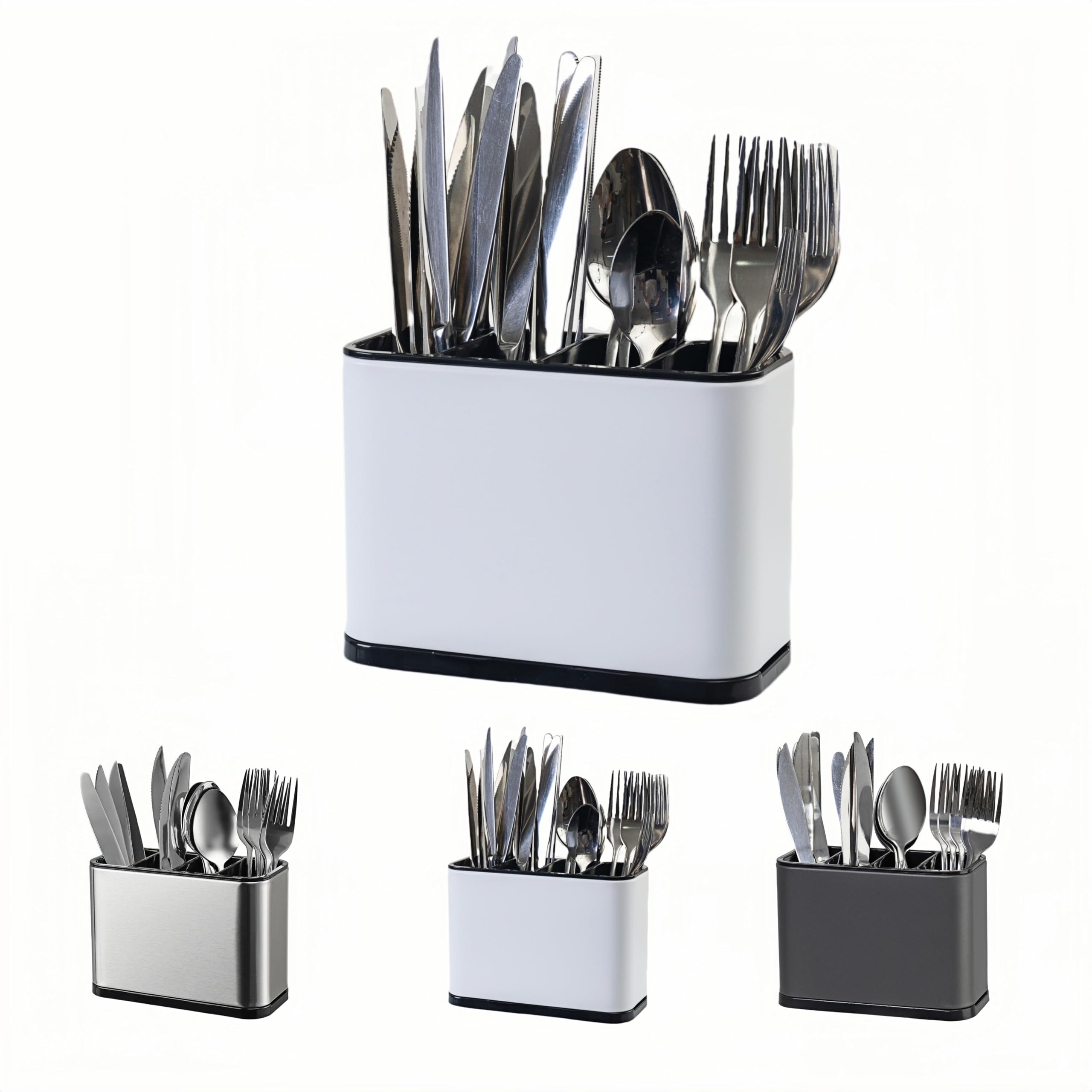 Utensil Holder Stainless Steel Caddy Counter Spoon holder 4 Compartments Silverware Caddy Capacity Flatware Spoon Fork Tool Cutlery