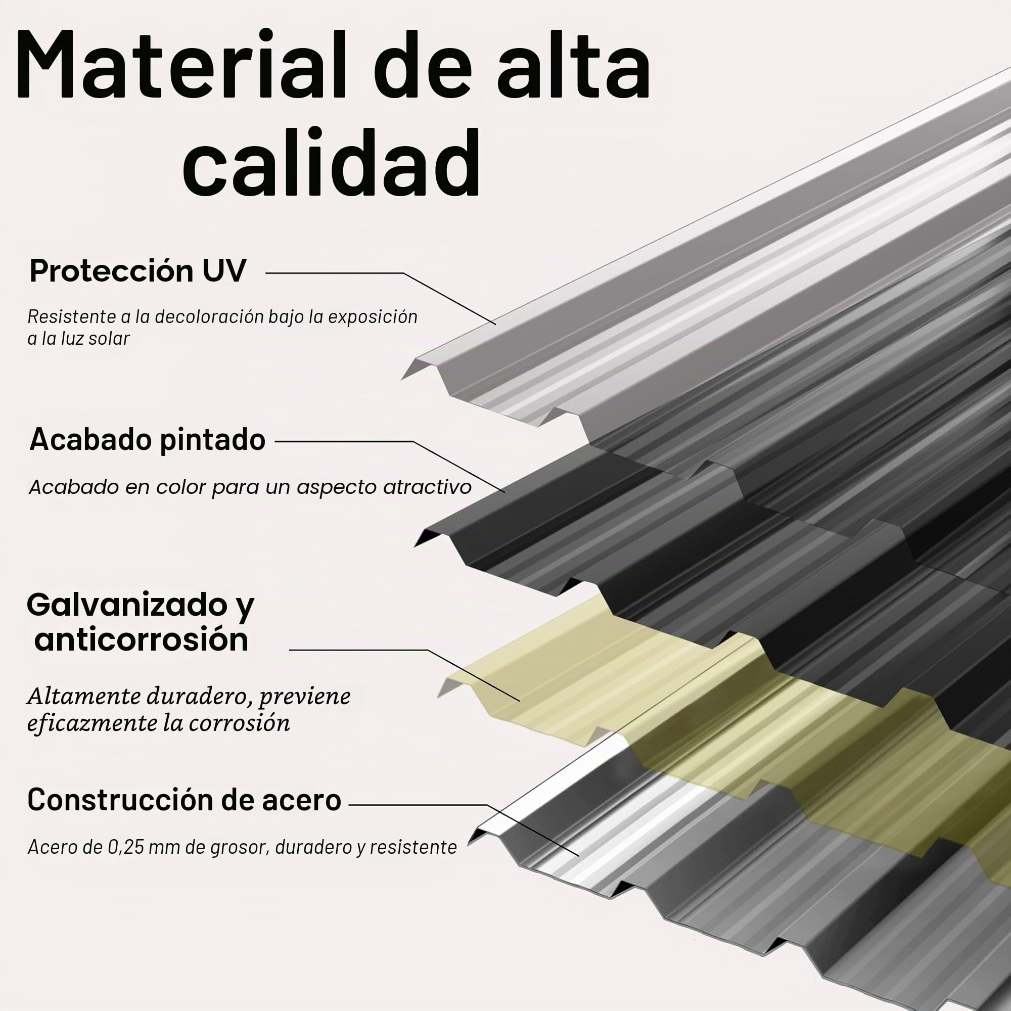 XMTECH 12x Lámina de acero trapezoidal 129,5 x 45 cm = 7 m² Negro – Galvanizado, resistente a la intemperie y a la corrosión, chapa de acero con perfil trapezoidal para techos de jardín, carport y