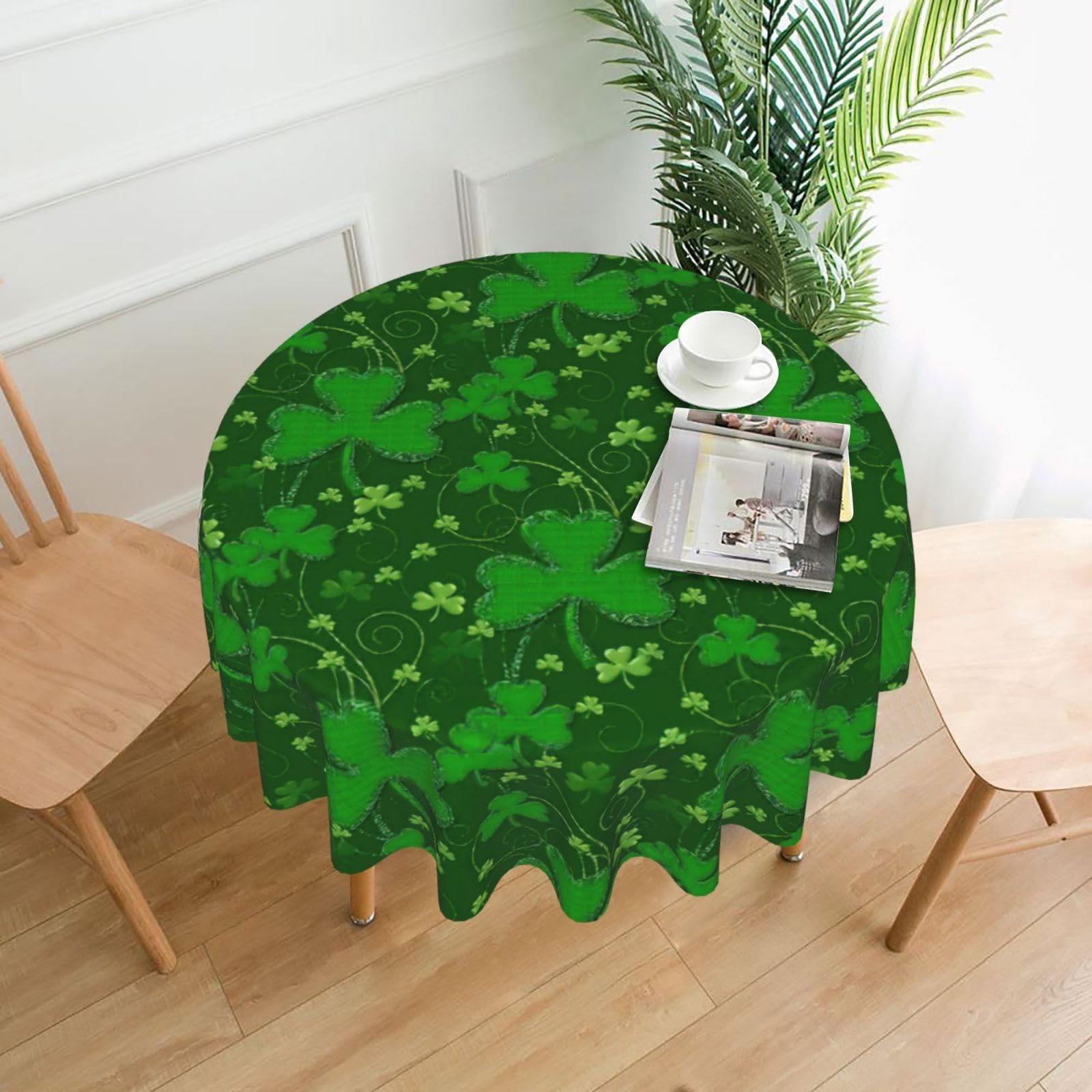 SDEGTHO background st patrick's day glitter Print Modern Retro Round Tablecloth 60in Polyester Fabric Cover for Party Dining Table Washable