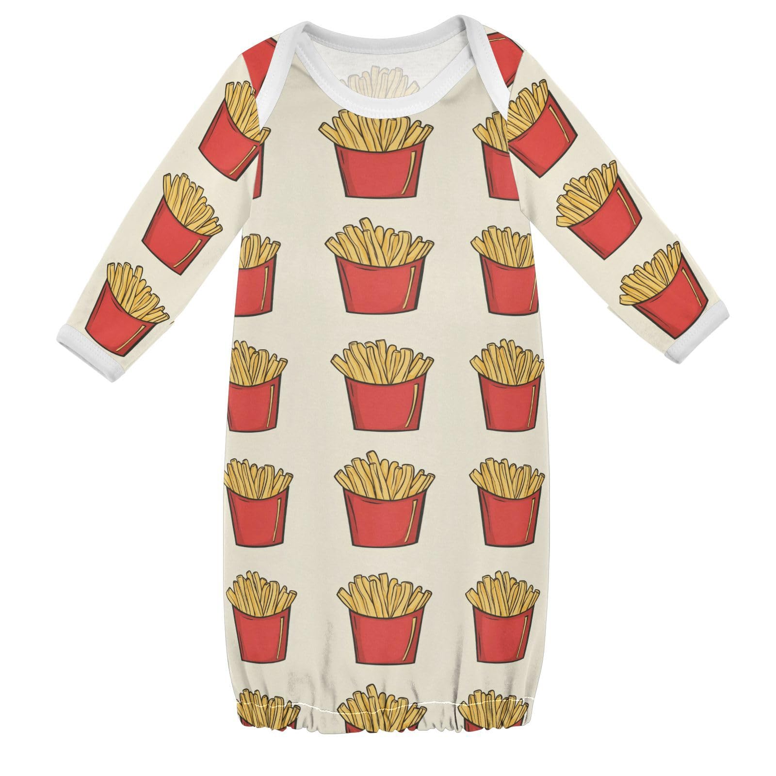 vvfelixl Baby Girl Sleep Gown Cartoon French Fries Baby Nightgown for 3-6 Months Babys Sleepers Nightdress for Newborn Boy Long Sleeve Infant Bodysuits Multicolor