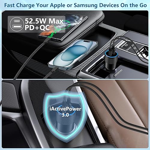Miniatura 6 de MFi CertifiediPhone 15 Fast Car Charger, Rombica 66W Dual PD&QC3.0 USB-C Power Cigarette Lighter USB Car Charger + 2Pack Type-C Charge Cable for