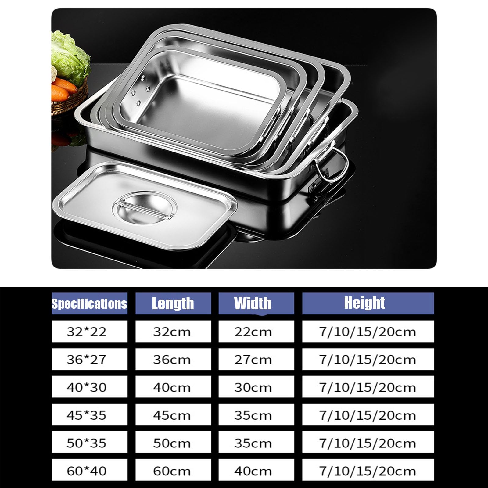 Buffet Scaldavivande Vaschette per Alimenti,Bacinella Gastronorm con Maniglia,Contenitore Gastronorm in Acciaio Inox,50 * 35cm,7cm