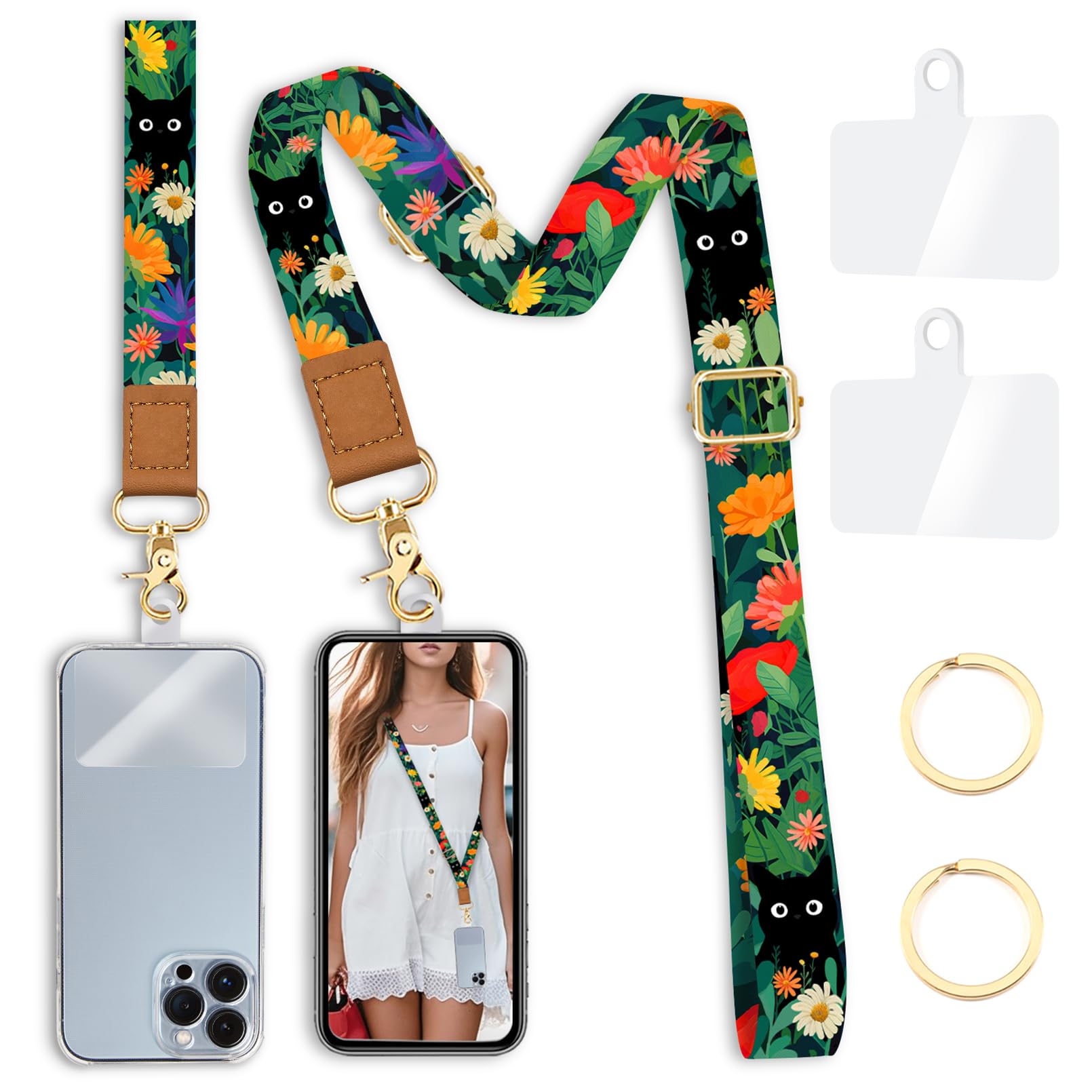 Yonlevres Phone Lanyard Crossbody Strap Wrist Neck Adjustable Women Cat