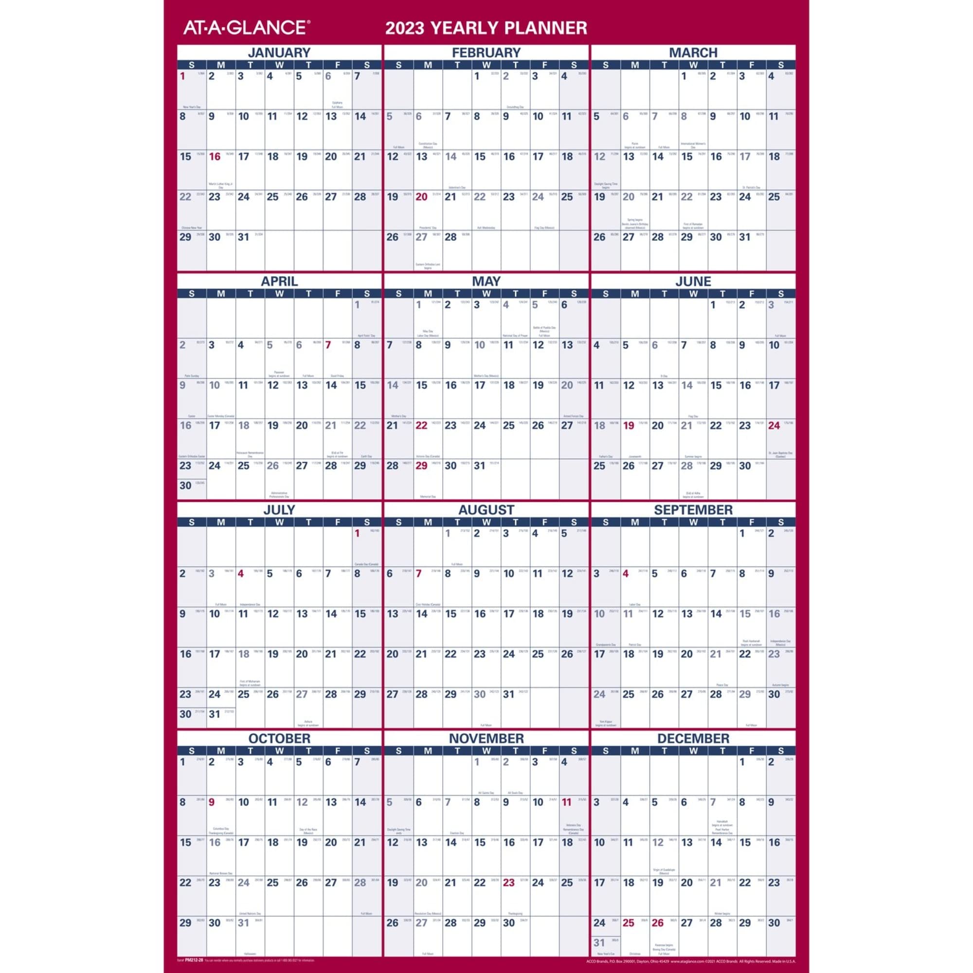 AT-A-GLANCE 2023 Wall Calendar, 24" x 36", Extra Large, Monthly, Paper, Reversible, Vertical/Horizontal (PM21228)
