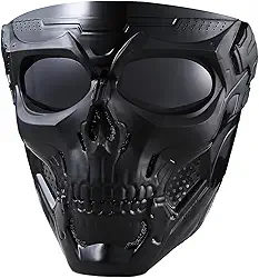 BROYEUR Máscara De Airsoft, Paintball, Tática Facial Completa, Adequada Para Atv, Motocicleta, Ciclismo, Esqui, Halloween, Jogo Cs, Cosplay, Caveira (Preto-Lente Preta)