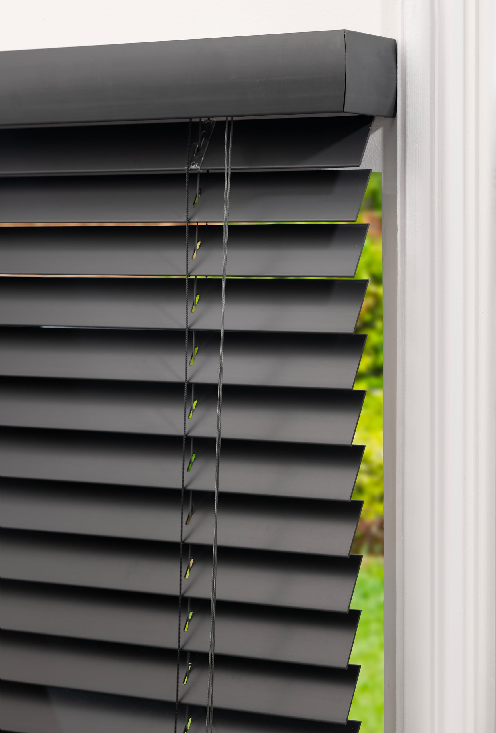 Lister Cartwright Fauxwood Venetian Blinds for Windows 50mm – Trimmable, Easy Fit Curtains, Child Safe – Durable Home & Office Blind (Dark Grey, 145W x 120H cm)