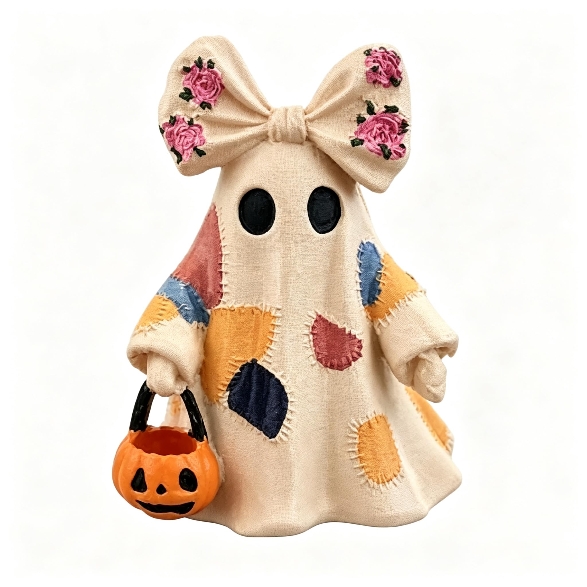 Linterna de Calabaza de Patchwork 10 cm, Centro de Mesa de Halloween