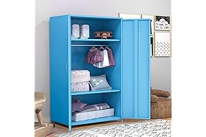 Sweiko Blue Steel Two-Door Locker with Shelves and Hanging Rod