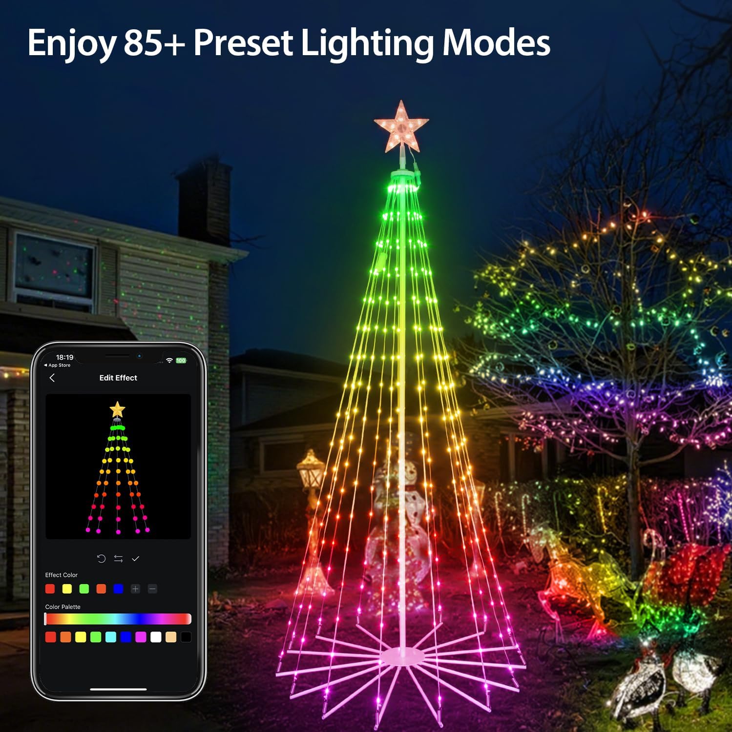9FT 460LEDs Smart Outdoor Christmas Tree with App Control, 85+ Modes, Music Sync, IP65 Waterproof, Easy Assembly for Yard, Garden and Holiday Party Decorations - Image 4