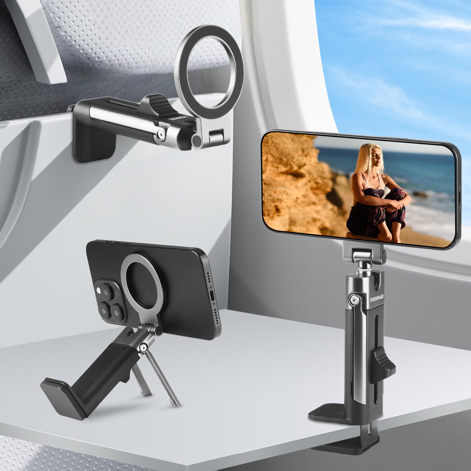 Supporto magnetico per telefono per iPhone 17-12, supporto magnetico pieghevole per scrivania, rotazione a 360°, supporto per telefono da viaggio con magnete più forte