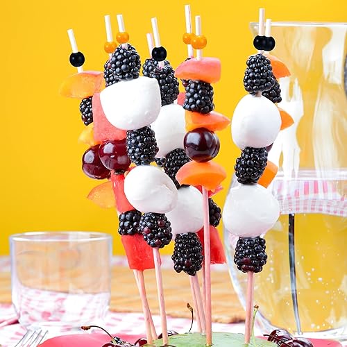 Miniatura 4 de 200 palillos de dientes elegantes para aperitivos hechos a mano, palillos de bambú de madera multicolor, pinchos decorativos largos de 5.5 pulgadas