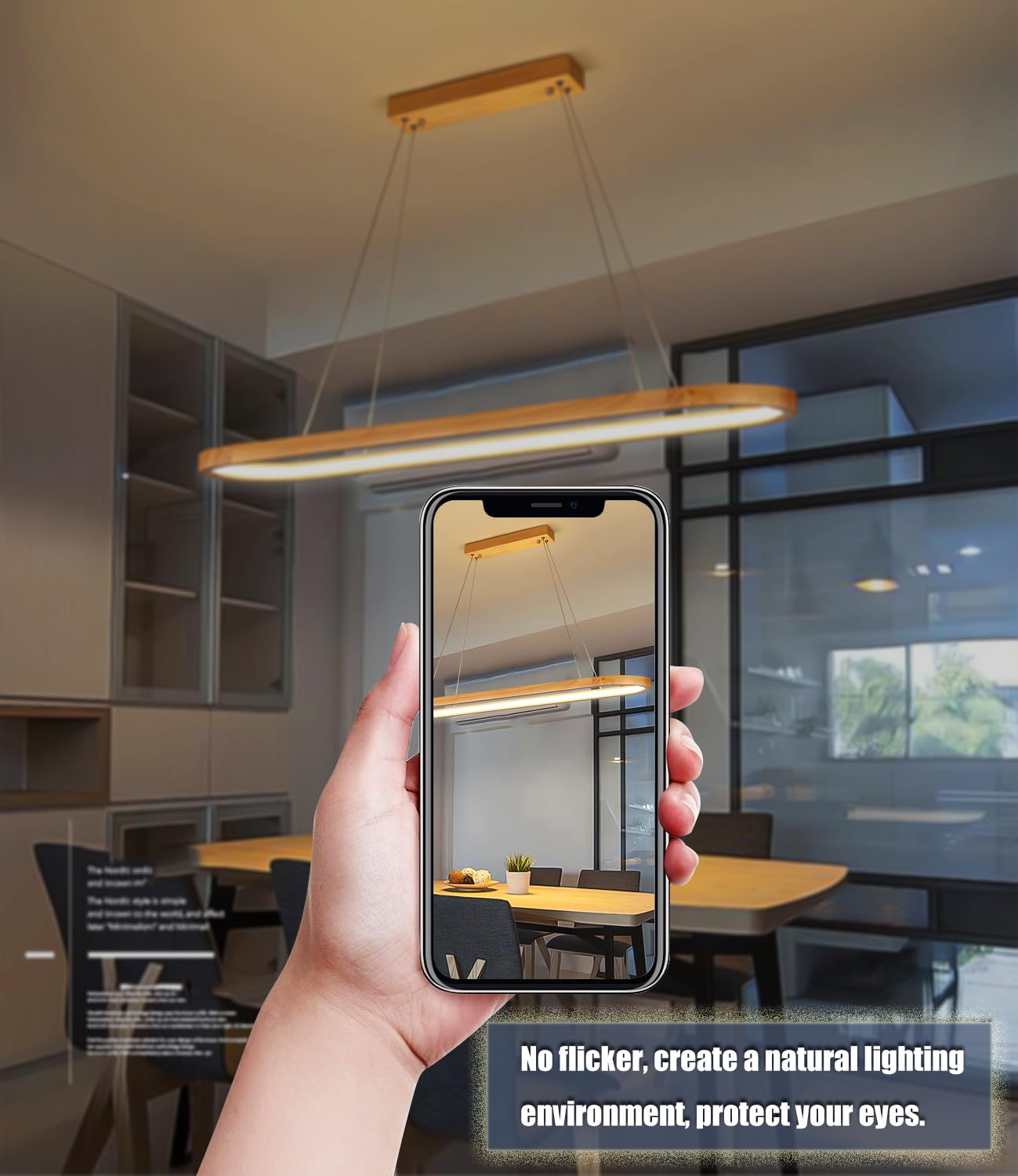 Lámpara colgante Moderna de Madera regulable con Control remoto, 150 cm, nogal, para Mesa de comedor y oficina, lámpara colgante de Madera Natural.