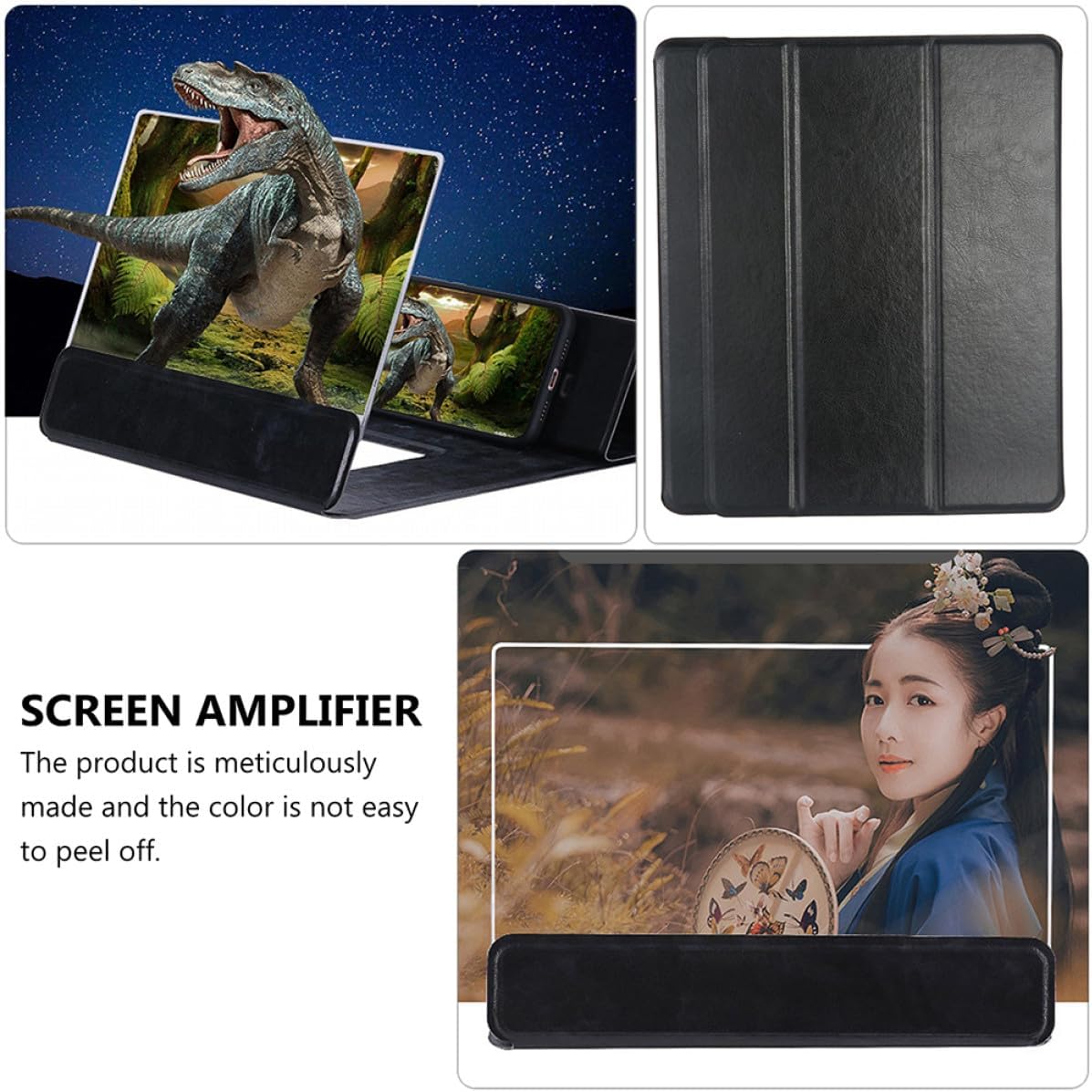 12-inch Phone Screen Amplifier with Stand 3D Clear Mobile Phone Magnifier for Video and Movie Watching Black Screen Enlarger Compatible