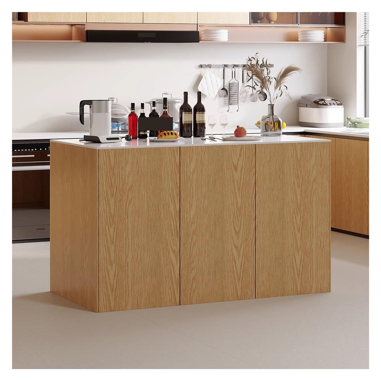 Zephyria Mobile da cucina con cassetti, Isola cucina indipendente con ripiano aperto in legno e ante armadio con piano in pietra, per bancone della cucina, soggiorno, ingresso(Yellow,S)