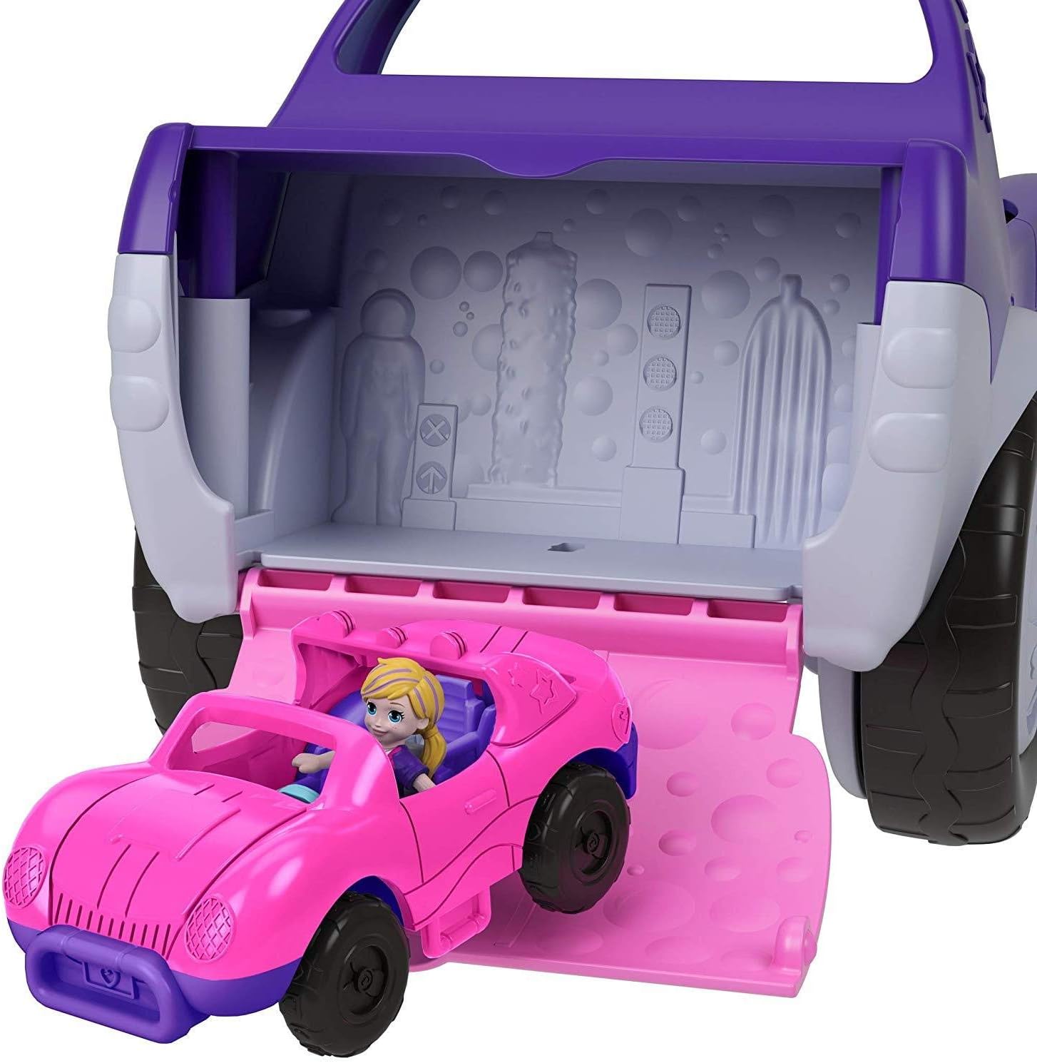 Polly Pocket Adventure S.U.V. with trunk open revealing car wash and micro car