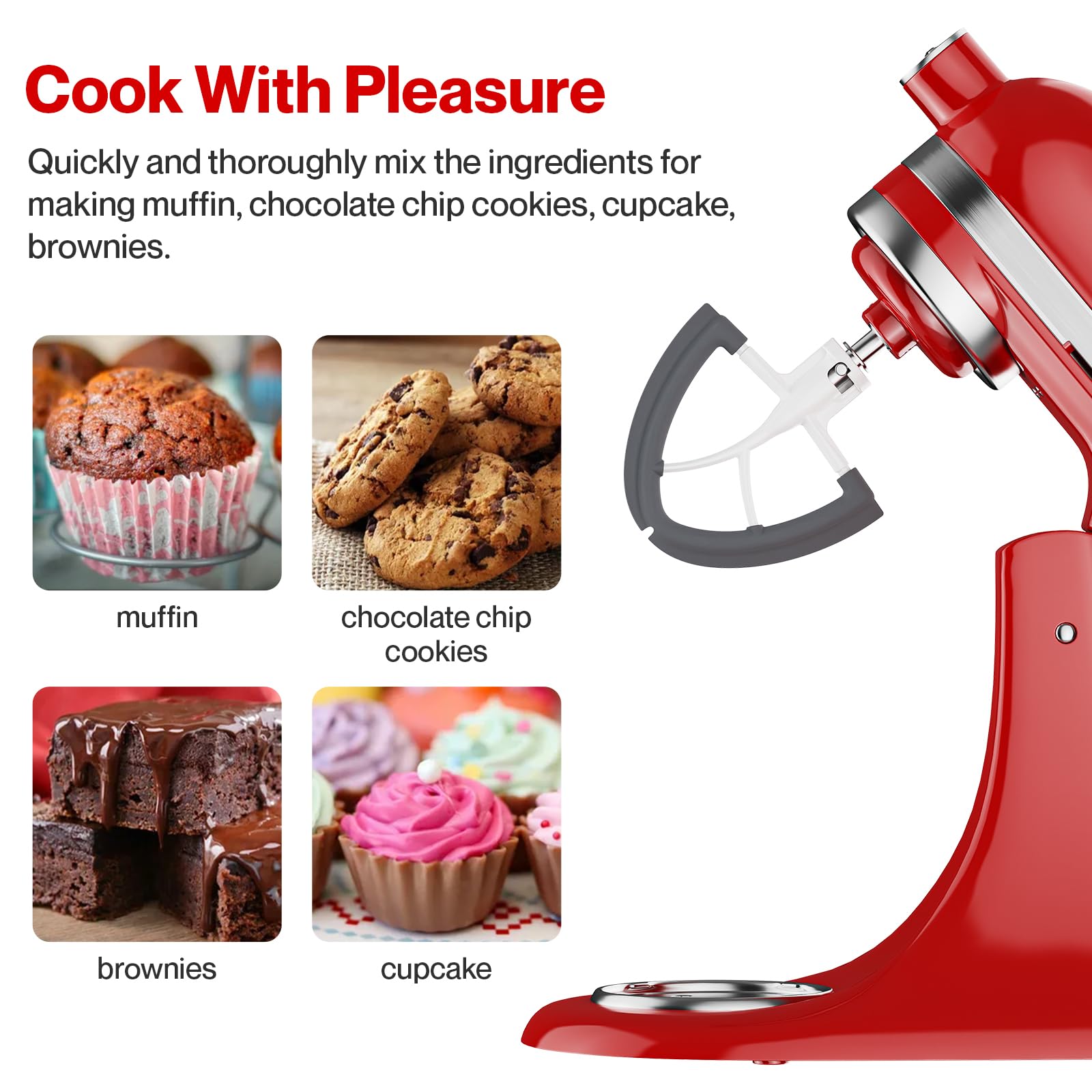 Sbattitore con Bordo Flessibile per KitchenAid 4,5-5 Quart, Accessori per KitchenAid Sbattitore a Pale Piatte con Raschiatore, Lavabile in Lavastoviglie