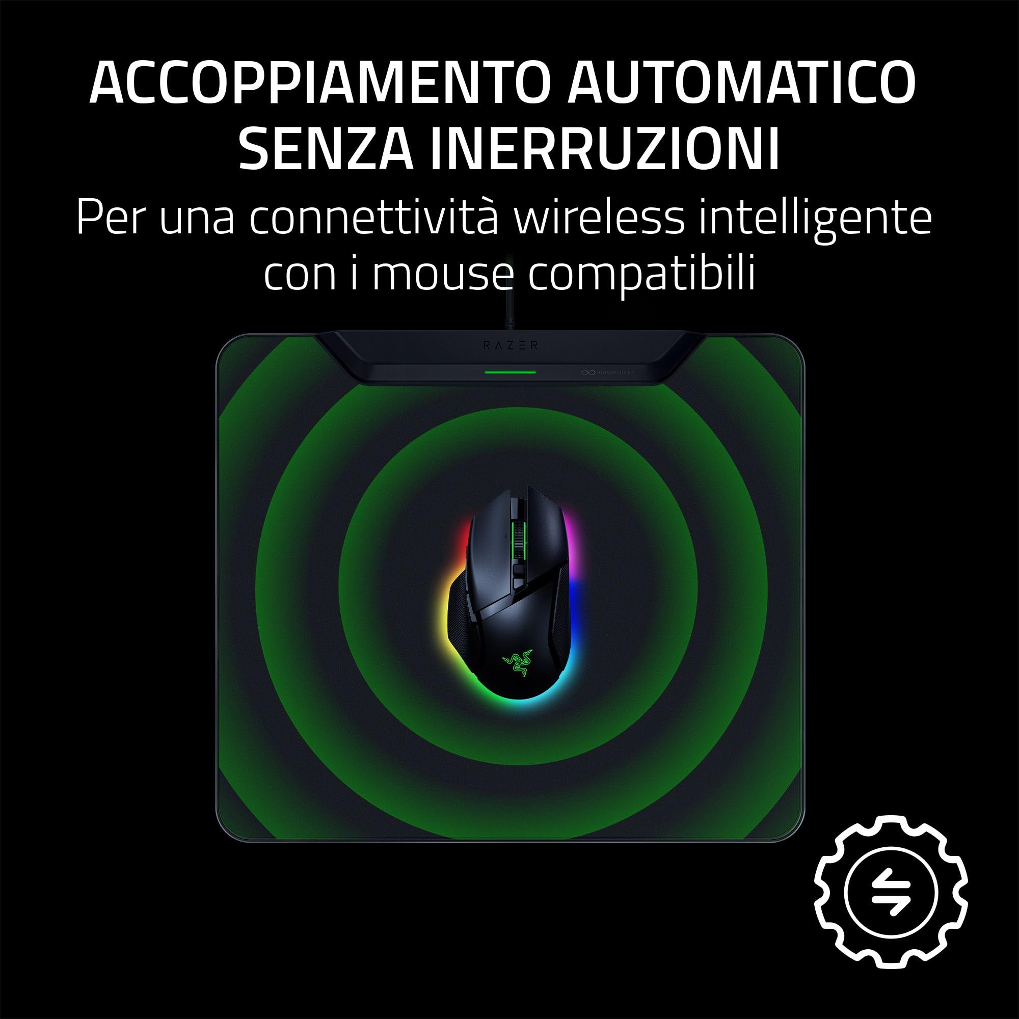 Razer HyperFlux V2 - Tappetino per mouse con ricarica wireless per mouse da gioco - tappetino per mouse da gioco e disco di ricarica (indicatore di ricarica a LED, piedini in gomma antiscivolo) Nero