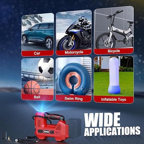 Miniatura 5 de Inflador de neumáticos inalámbrico de 160 PSI compatible con compresor de aire Milwaukee de 18 V, bomba de aire portátil de apagado automático, luz