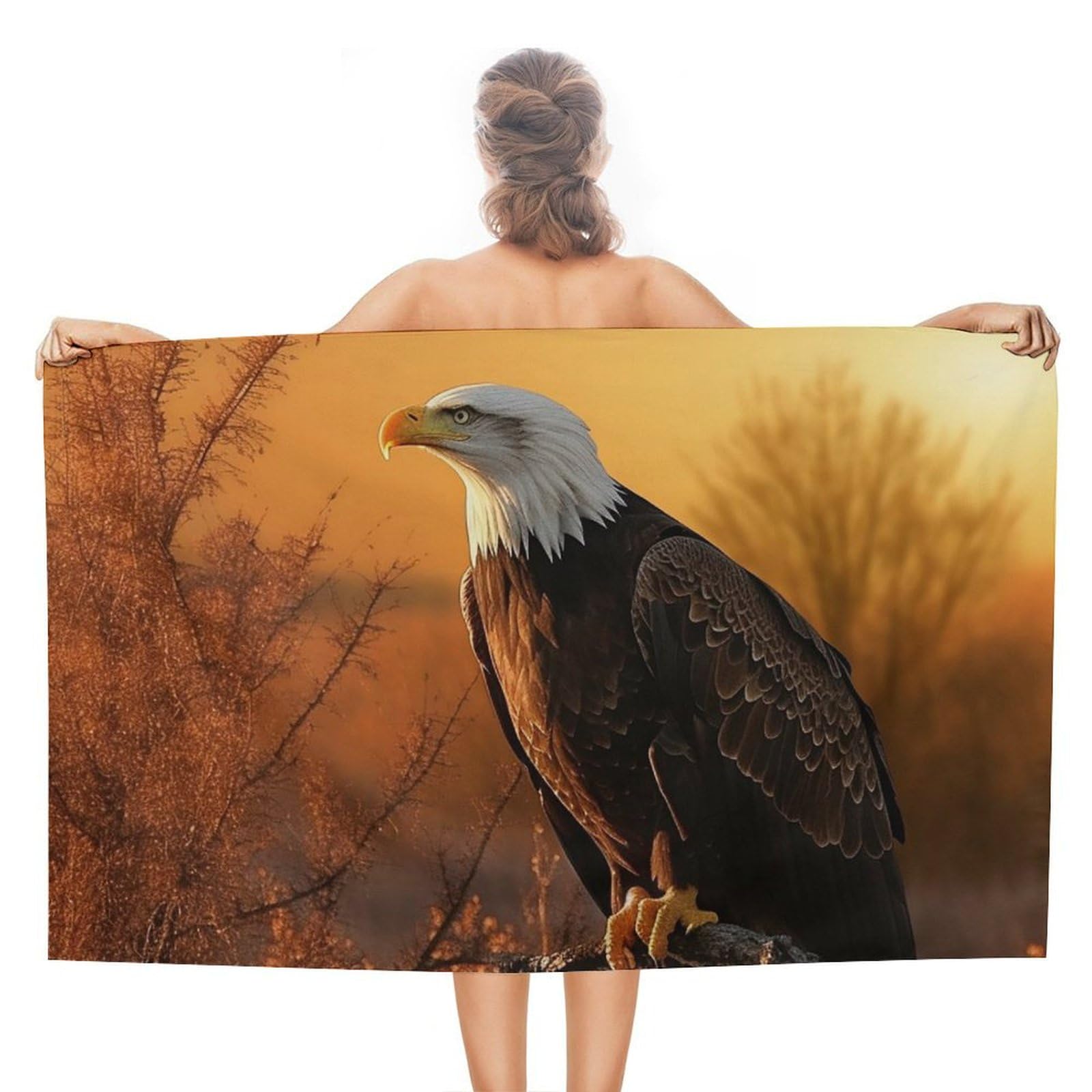 LSRCPD Beach Towels Golden Sunset Bald Eagle Pool Swim Bath Travel For Women Adults 80X130Cm