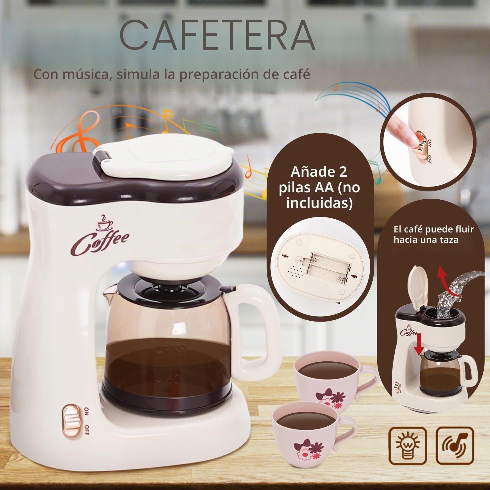 Set de utensilios de cocina para niños con cafetera, licuadora, tostadora, batidor, accesorios para cocina infantil, juguetes, juego de cocina, alimentos con luz y sonido, juegos de roles, regalos