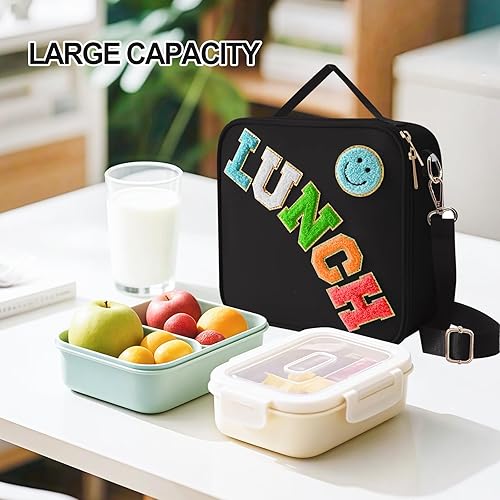 Miniatura 5 de Bolsa de almuerzo aislada con correa ajustable para el hombro, lonchera grande de nylon con aislamiento, bolsa de almuerzo reutilizable con asa de