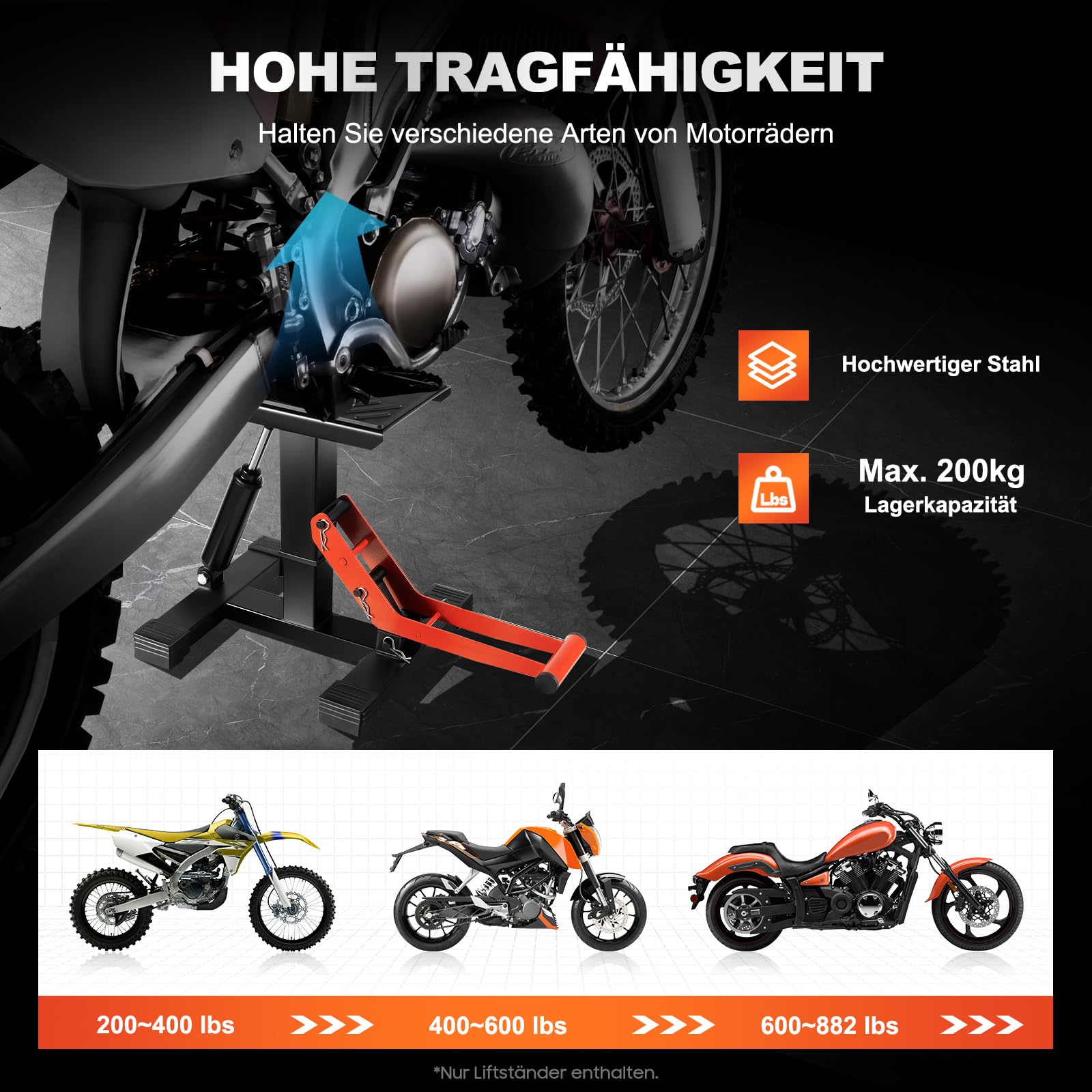 Hydraulischer Motorrad Ständer Universal Motorrad Hebebühne Motorradständer Motorradheber Motocross Hubständer Klapp Hebebühne für Reparatur Motocross