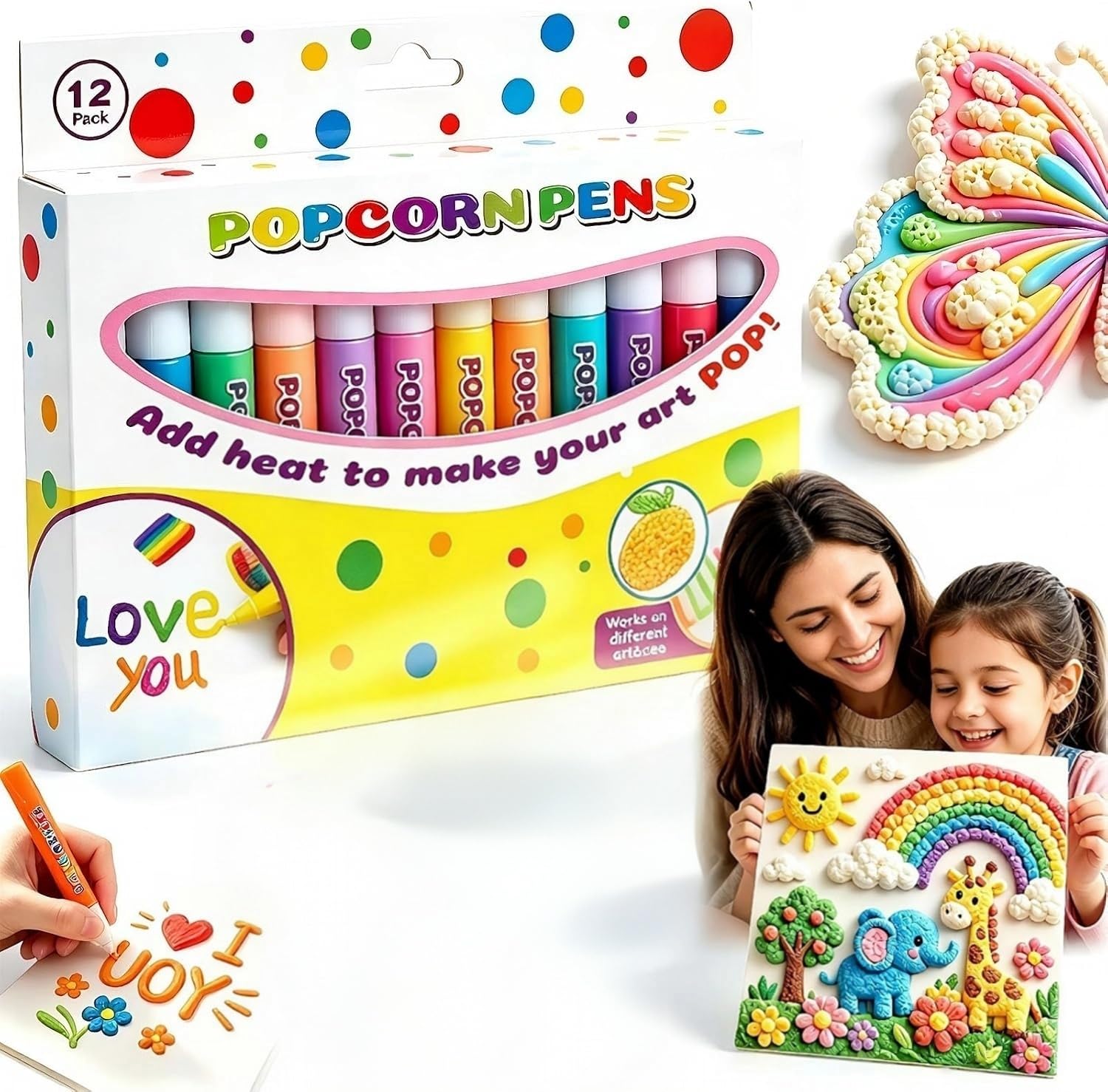 Puffy Popcorn Pens 3D Relief Art Pens for Greeting Cards (12PCS-1BOX) — image 1