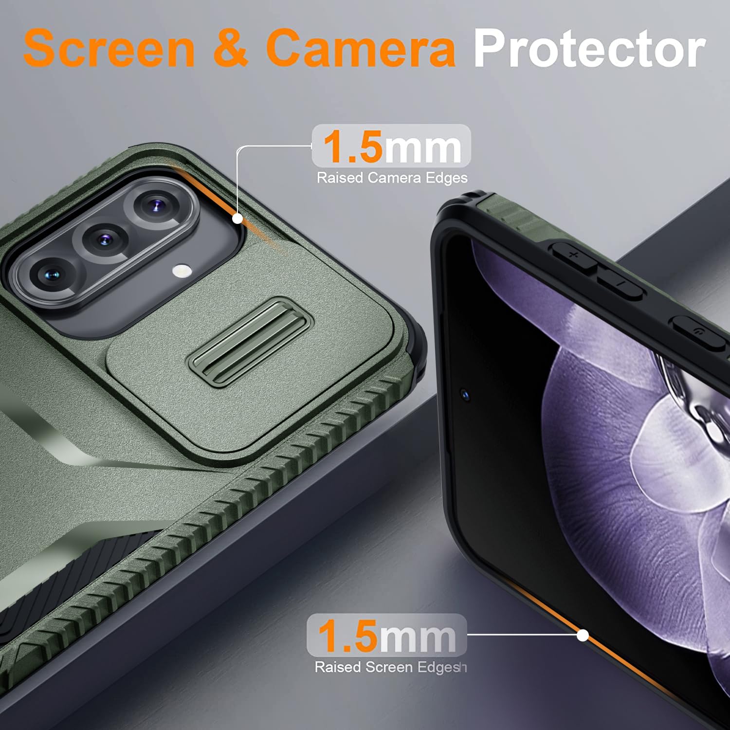 Funda compatible con Samsung Galaxy A36/A56 con cubierta de cámara deslizante + protector de pantalla, protección contra caídas de grado militar, resistente y a prueba de golpes, color verde