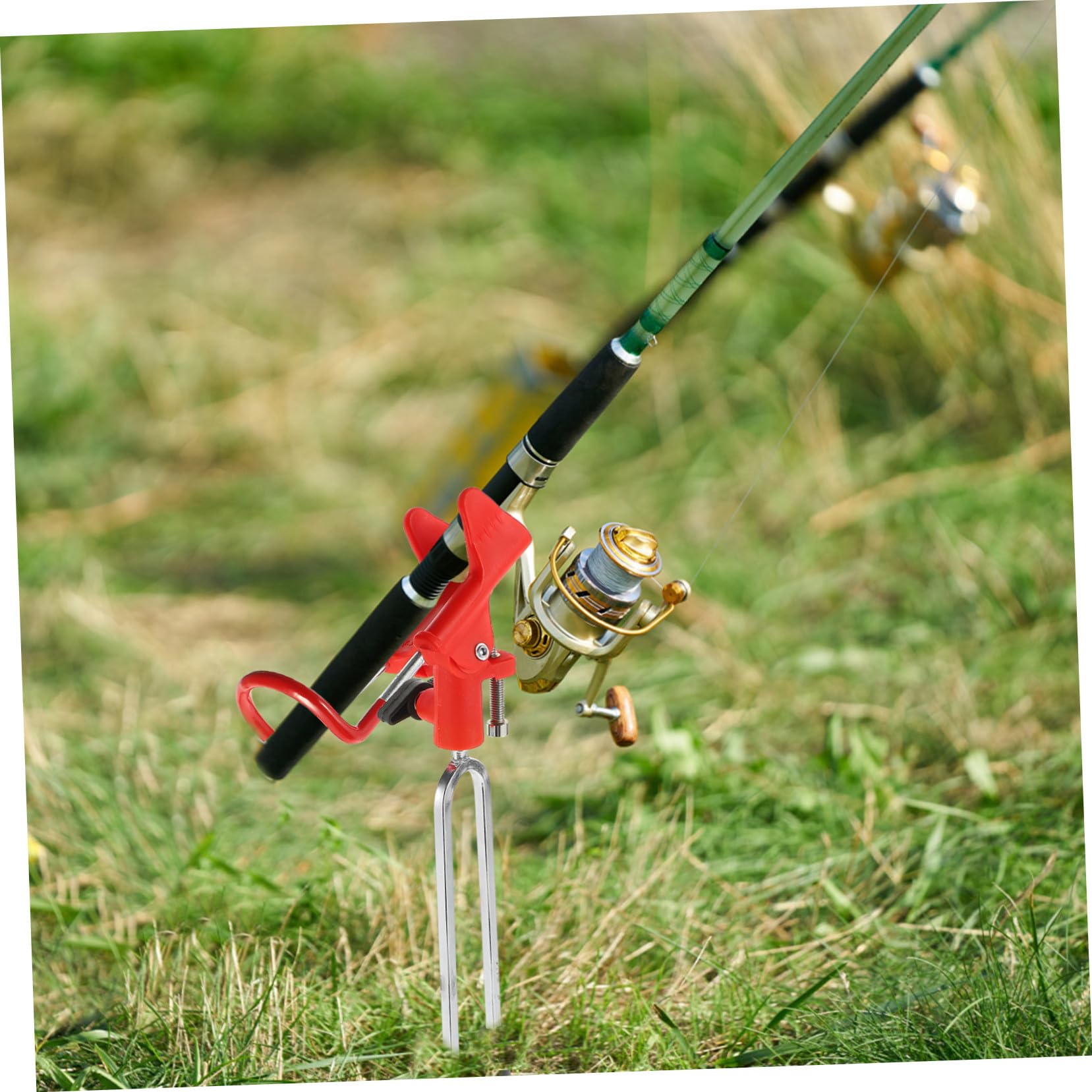 Support de Canne à Pêche de Sol 2 Pièces, Métal Nylon, Rouge