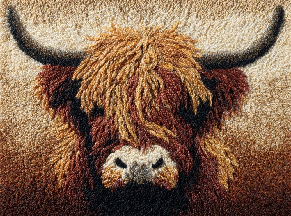 FWRTYCB Latch Hook Kits Rug Highland Cow Pattern 20X15Inch